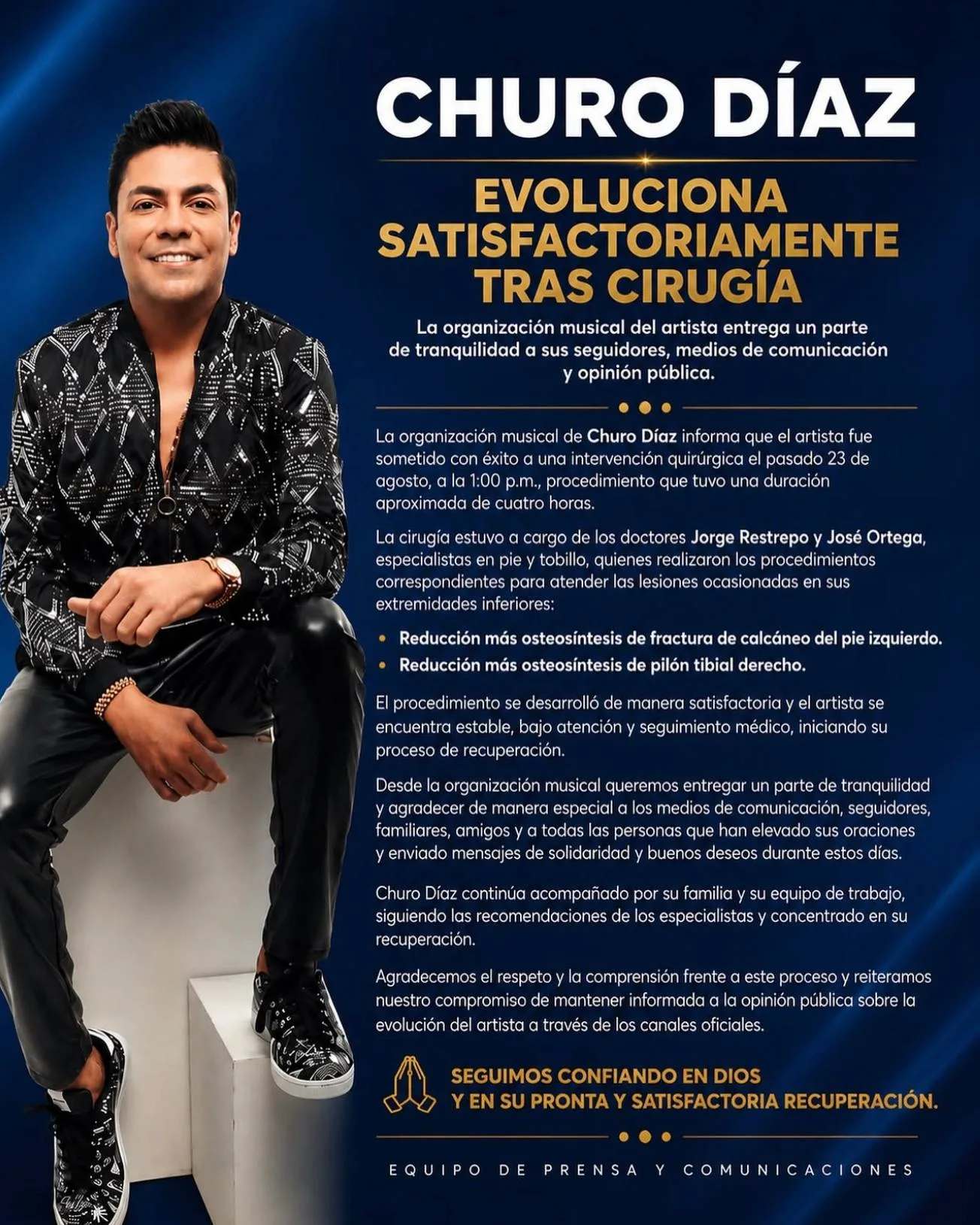 Imagen de Churo Díaz evoluciona satisfactoriamente tras intervención quirúrgica