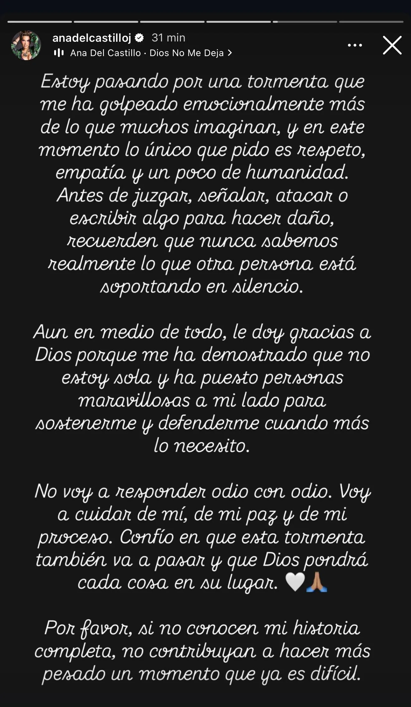 Imagen de Ana del Castillo pide respeto en medio de una tormenta emocional